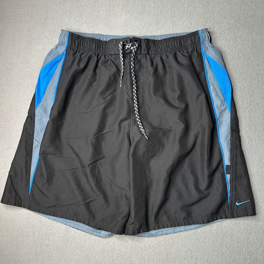 Nike Swim Trunks Men XXL Black Grey Blue Colorblock Mesh Lined NESS7421-001